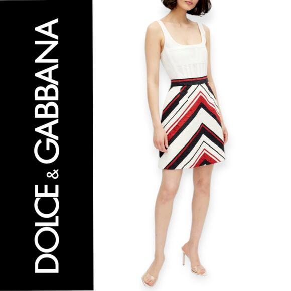 DOLCE & GABBANA | 10 | Diagonal Stripe Floral Jacquard High-Waist Mini Skirt - Picture 1 of 6